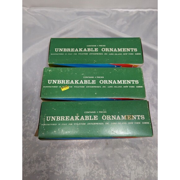 Vintage Unbreakable Italian Stencil Ornaments w/Boxes Lot Of 10 Red Blue Green - Picture 8 of 10